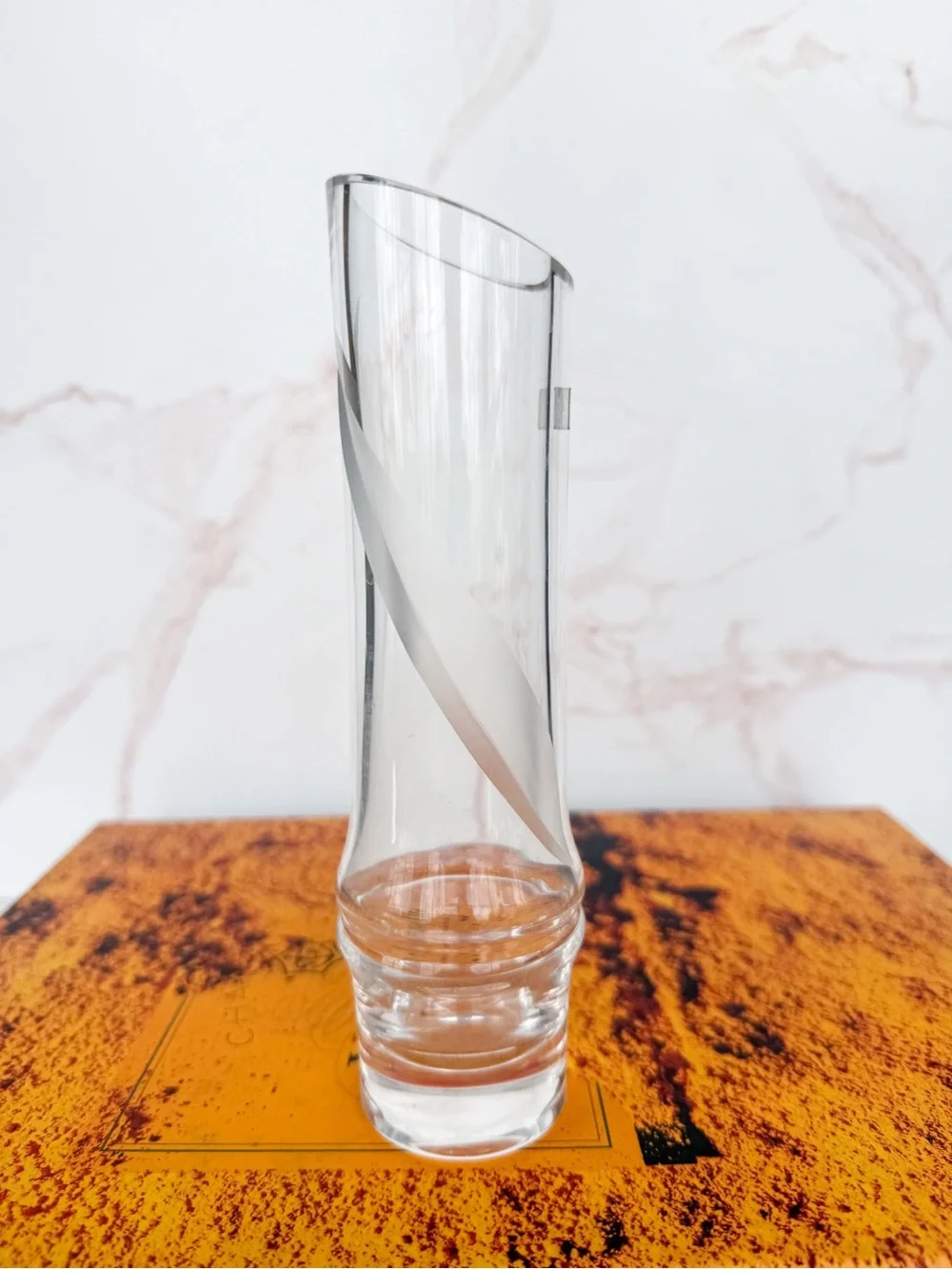Vintage Hoya Crystal Bamboo Bud Vase Frosted Etched Japanese Asian Crystal